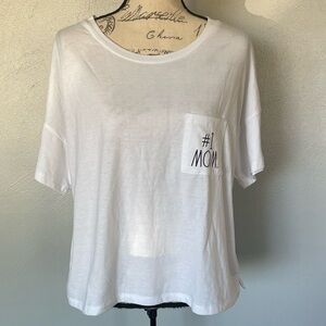 Rae Dunn White Boxy Pocket Tee #1 Mom Graphic Shirt Women’s L NWT